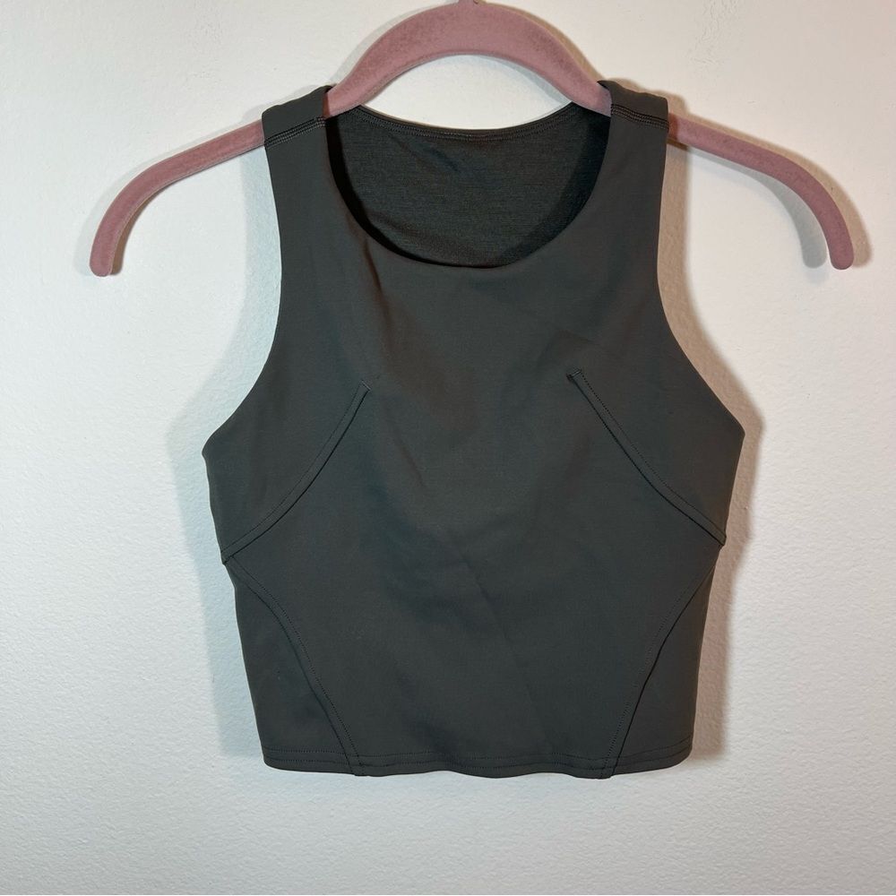 Lululemon Athletica Invigorate Training Tank Top with Bra‎ Olive Green 2 - Picture 3 of 10